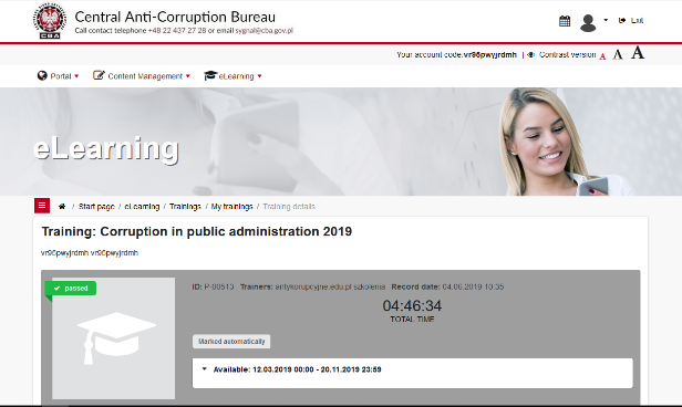 E-learning platform of the Central Anti-corruption Bureau